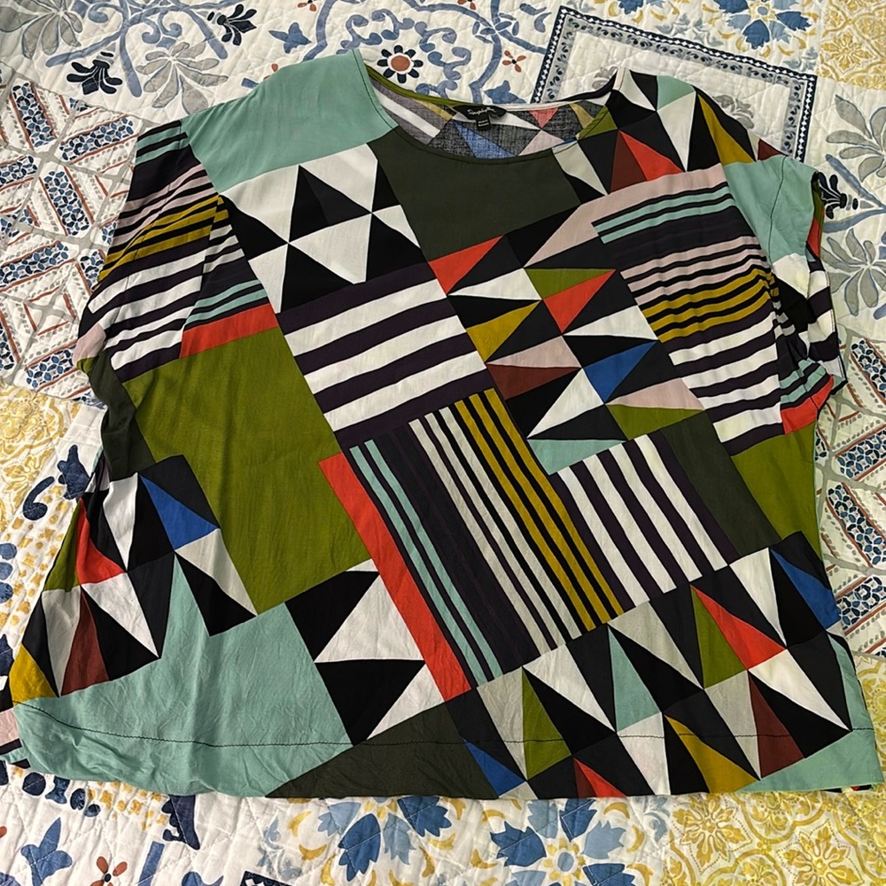 16:Simplybe Geometric Patterned Dolman Sleeve Top